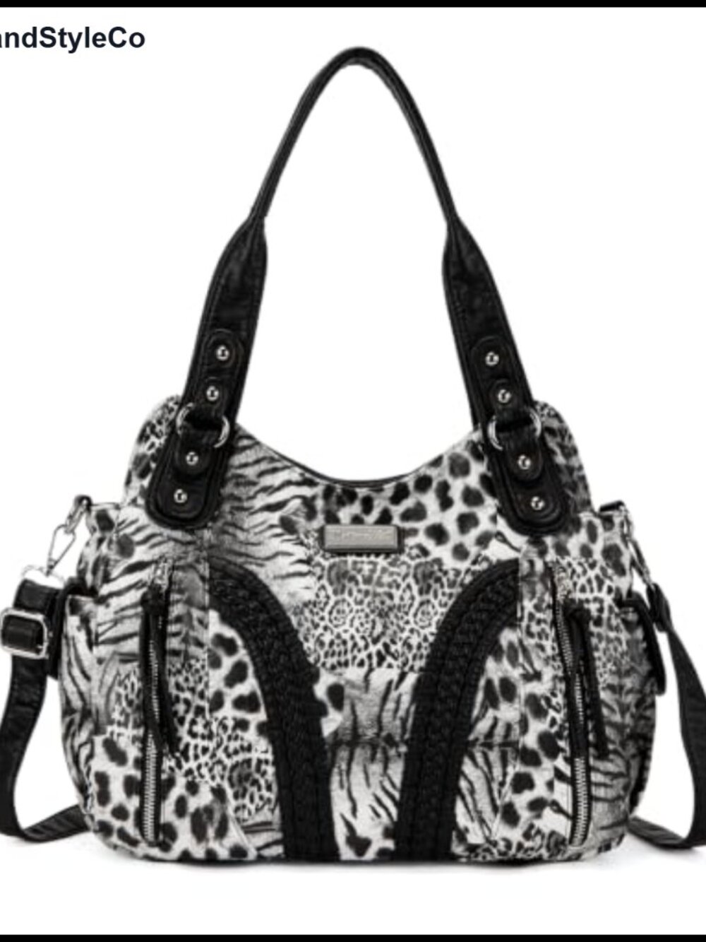 Faux Leather Hobo Handbag with Crossbody Strap & Zipper Pockets